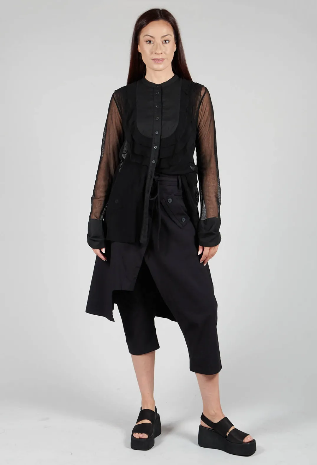 Masnada Shirts & Blouses^Mesh Asymmetric Blouse in Black