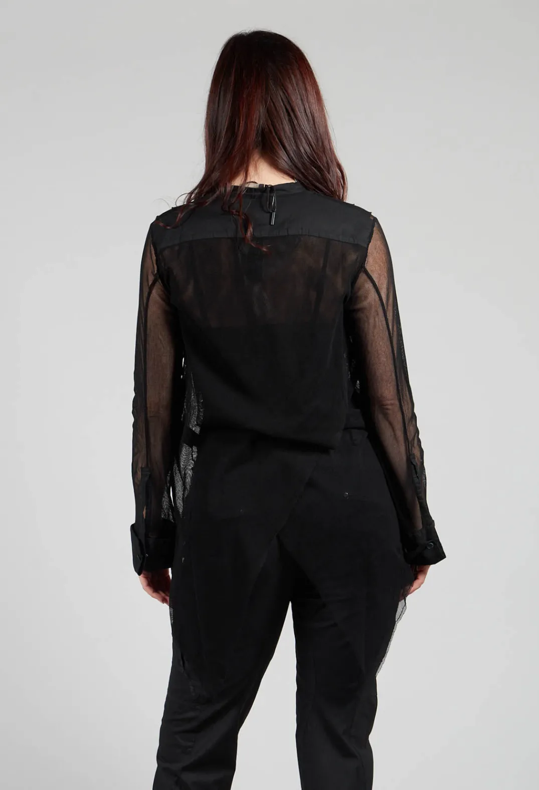 Masnada Shirts & Blouses^Mesh Asymmetric Blouse in Black