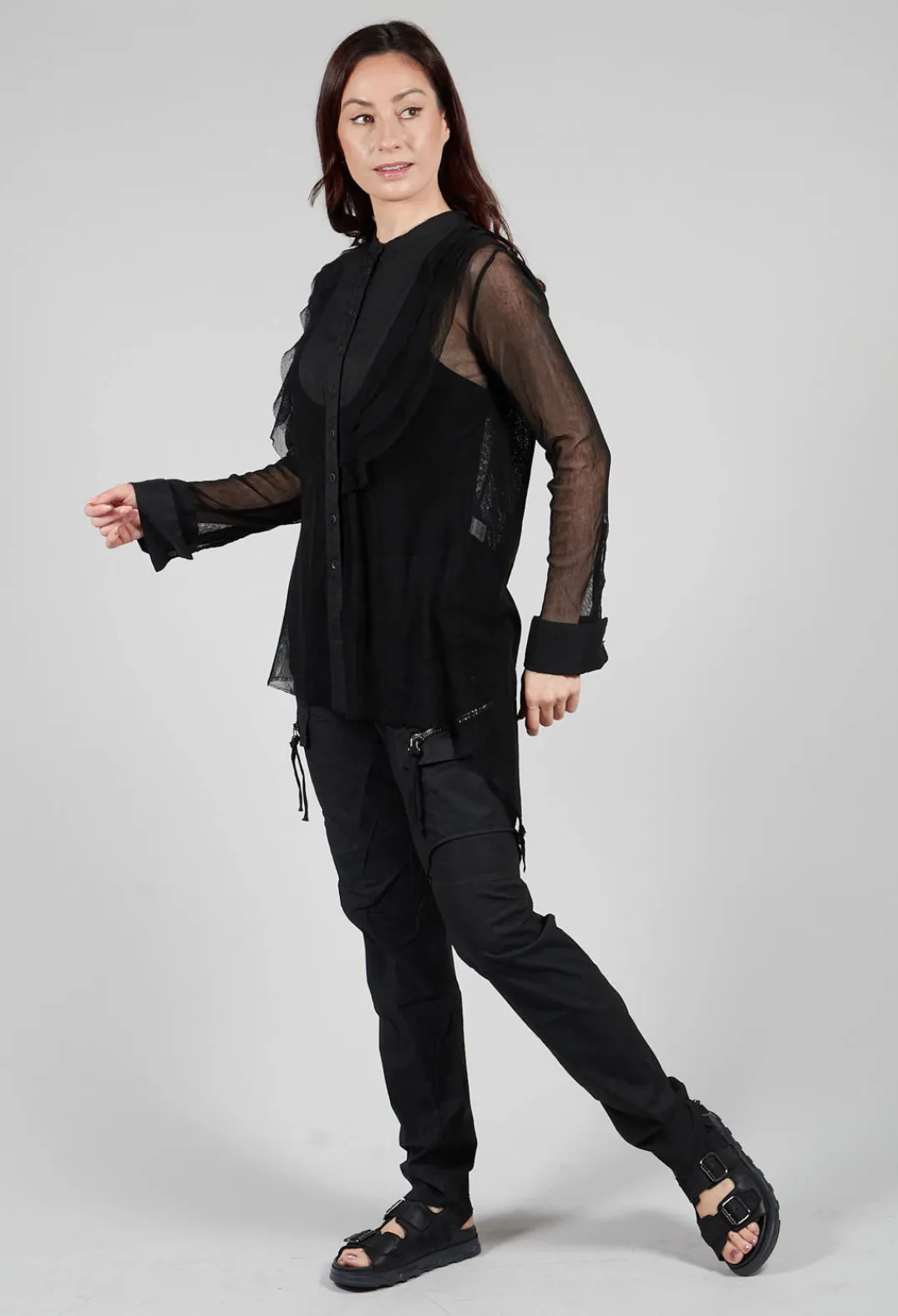 Masnada Shirts & Blouses^Mesh Asymmetric Blouse in Black