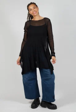 Pluslavie Tops^Mesh Bat Shirt in Black