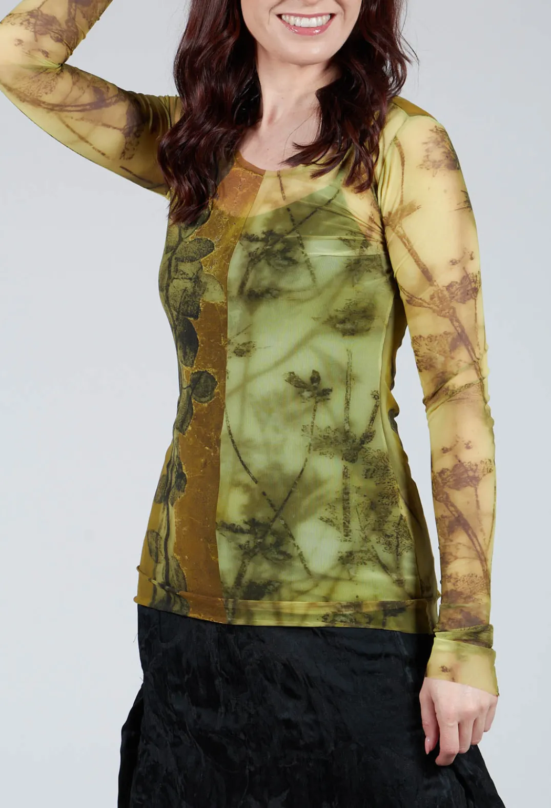 Masnada Tops^Mesh Long Sleeve Print Top in Single Variant
