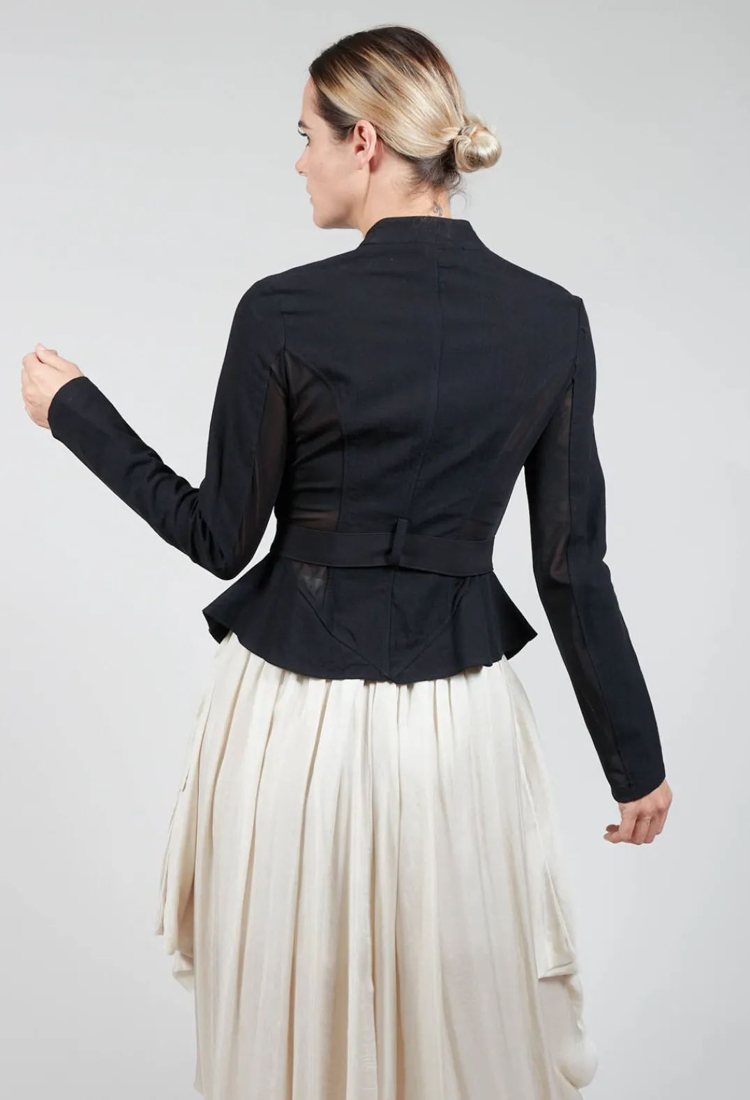 La Haine Jackets^Mesh Panelled Jacket with Belt in Nero