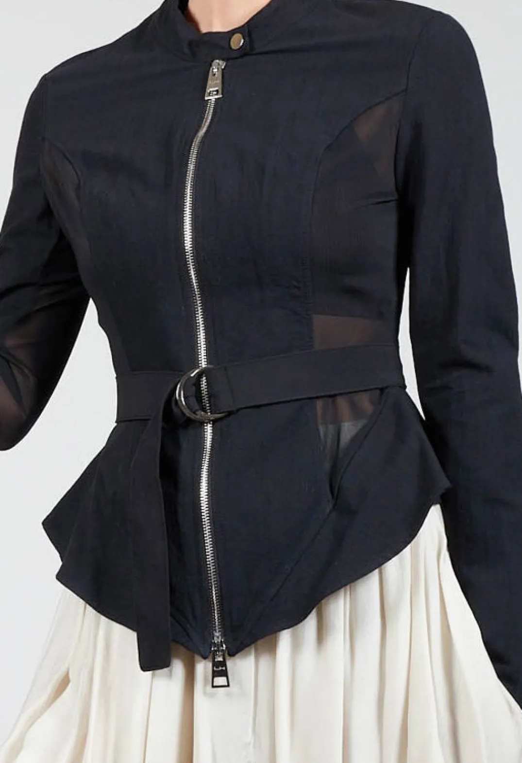 La Haine Jackets^Mesh Panelled Jacket with Belt in Nero