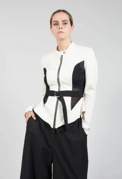 La Haine Jackets^Mesh Panelled Jacket with Belt in Bianco