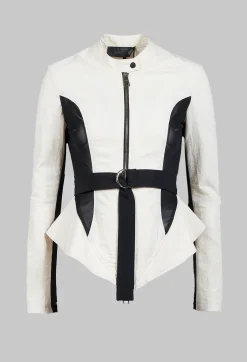 La Haine Jackets^Mesh Panelled Jacket with Belt in Bianco