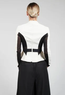 La Haine Jackets^Mesh Panelled Jacket with Belt in Bianco