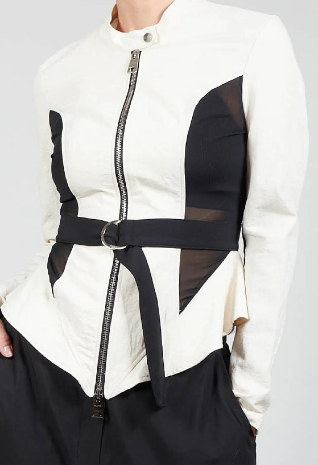 La Haine Jackets^Mesh Panelled Jacket with Belt in Bianco
