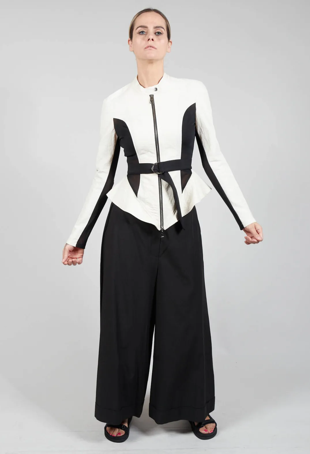 La Haine Jackets^Mesh Panelled Jacket with Belt in Bianco
