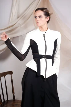 La Haine Jackets^Mesh Panelled Jacket with Belt in Bianco