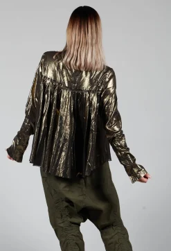 Rundholz Dip Tops^Metallic Button Up Blouse in Gold Black