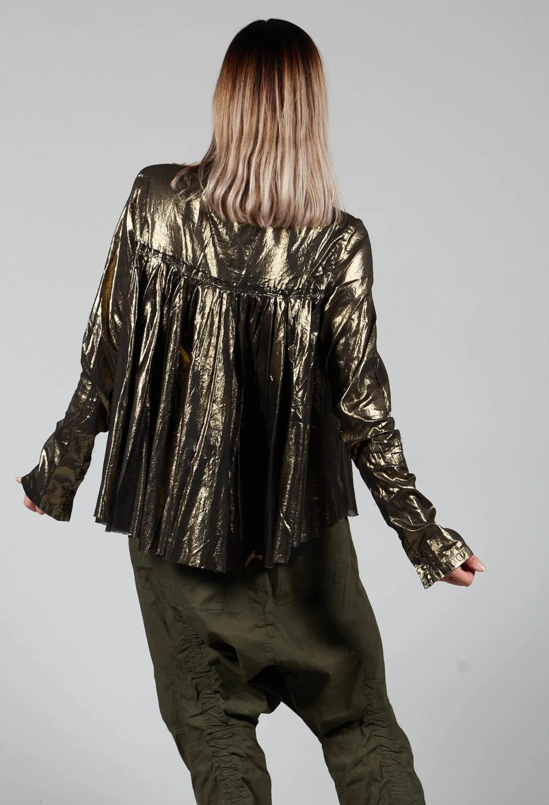 Rundholz Dip Tops^Metallic Button Up Blouse in Gold Black
