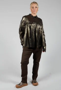 Rundholz Dip Tops^Metallic Button Up Blouse in Gold Black