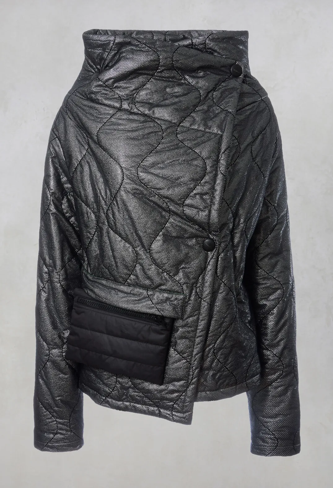 Malloni Jackets^Metallic Puffer Jacket in Ortoclasio Black / Silver