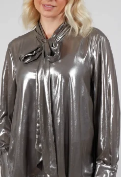 Mei Meij Shirts & Blouses^Metallic Shirt with Neck Tie in Silver