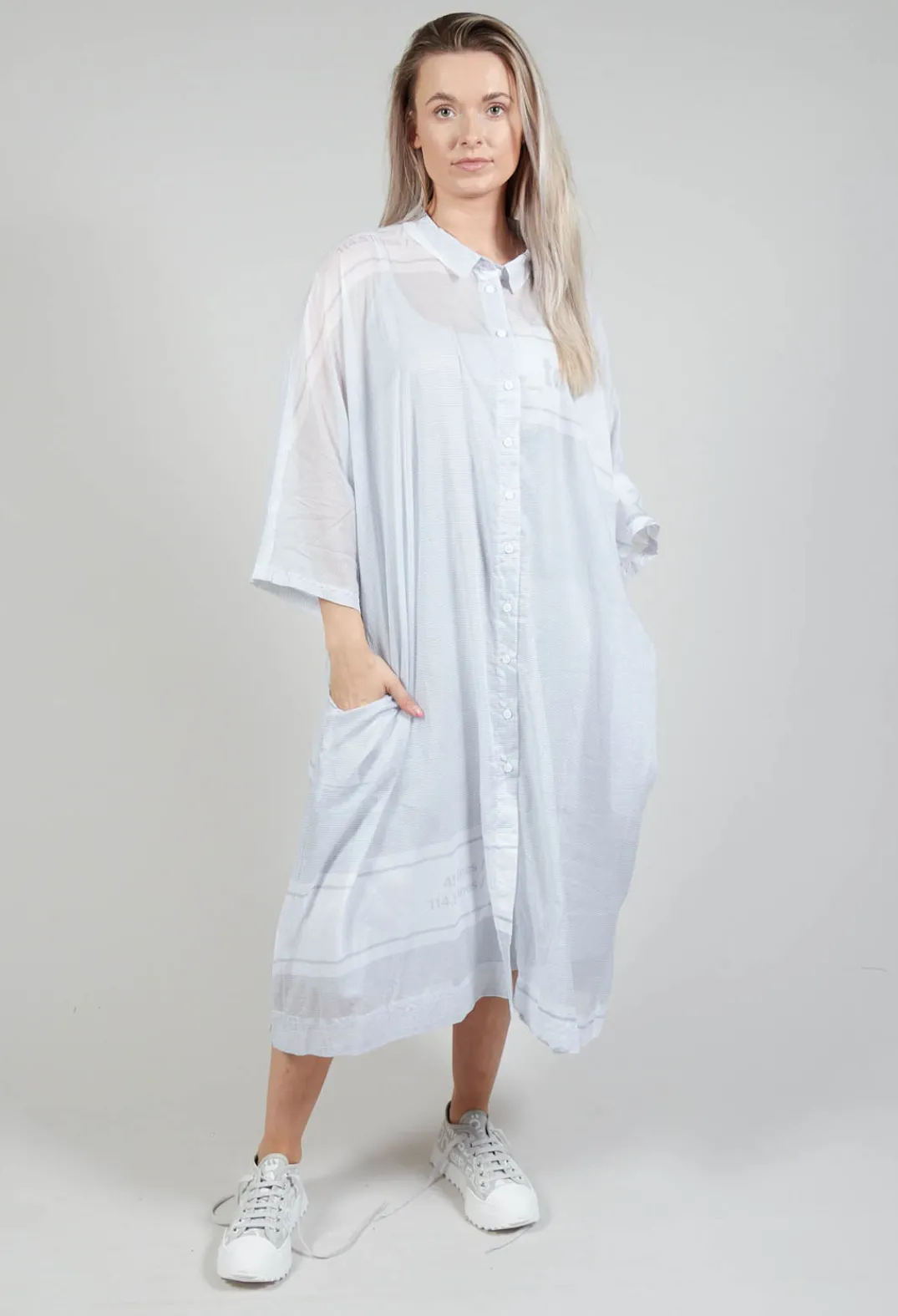 Rundholz Black Label Dresses^Midi Cotton Shirt Dress in Grey Print