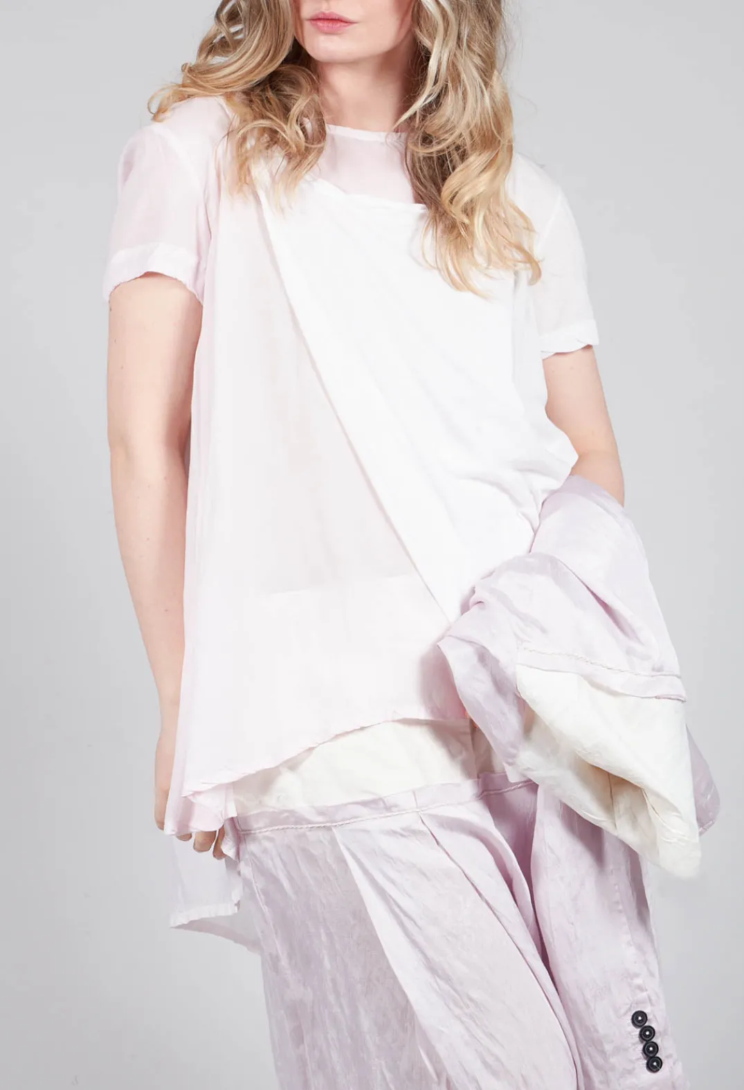 Rundholz Mainline Tops^Mullet Back T-Shirt in Rose 10% Cloud
