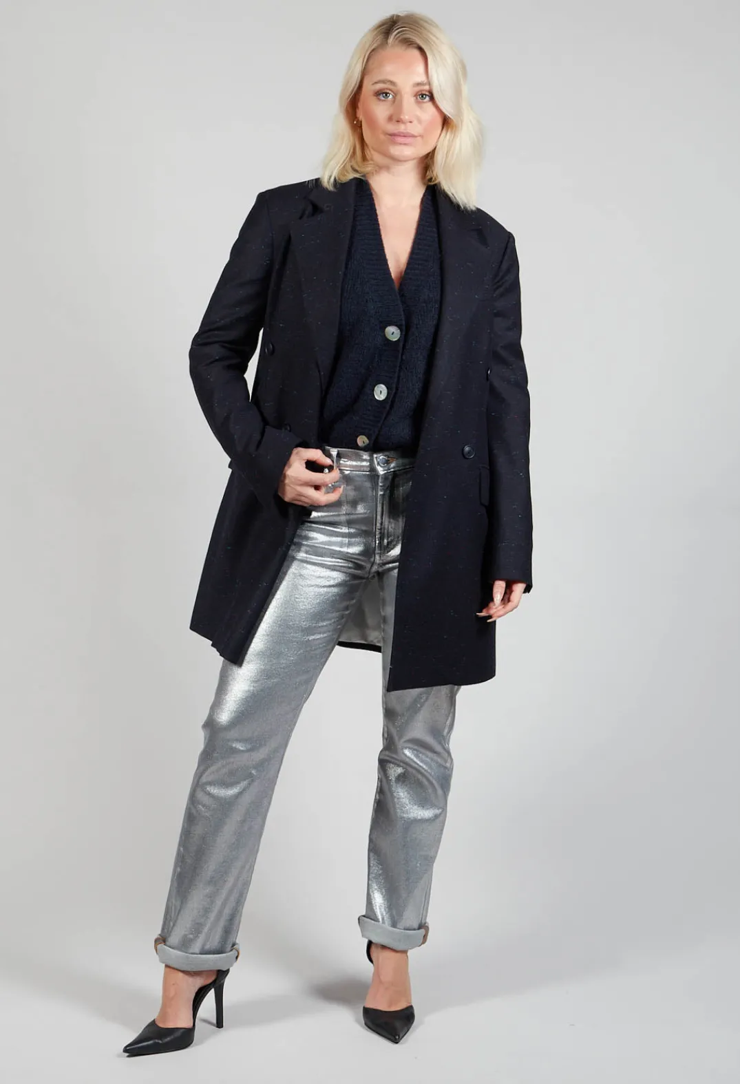 Beatrice B Coats^Native Longline Jacket in Navy Blue