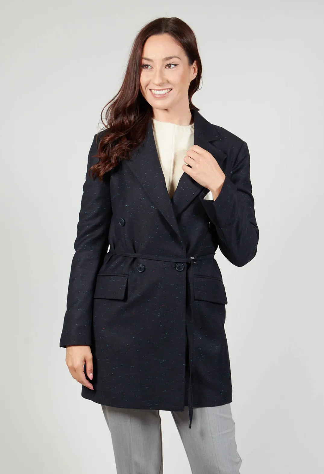 Beatrice B Coats^Native Longline Jacket in Navy Blue