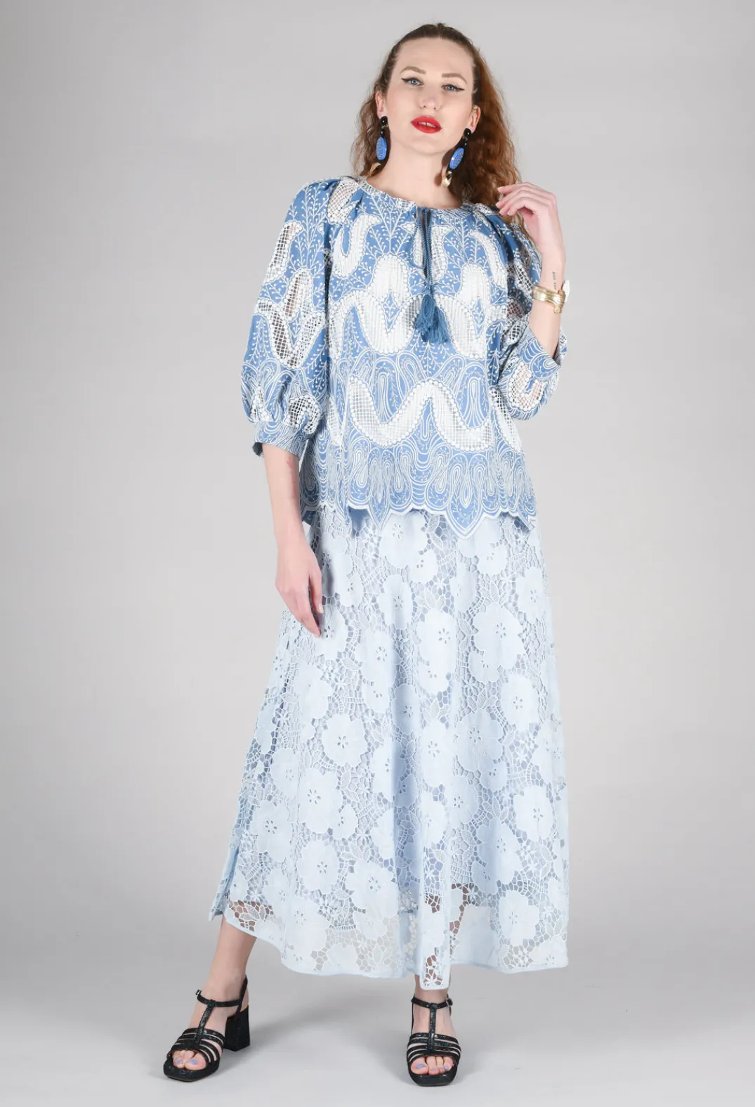 Rene Derhy Tops^Omaley Embroidered Top in Bleu and Petr