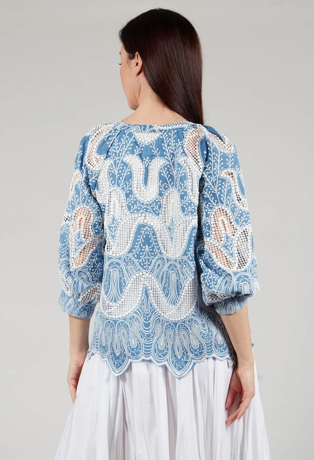 Rene Derhy Tops^Omaley Embroidered Top in Bleu and Petr