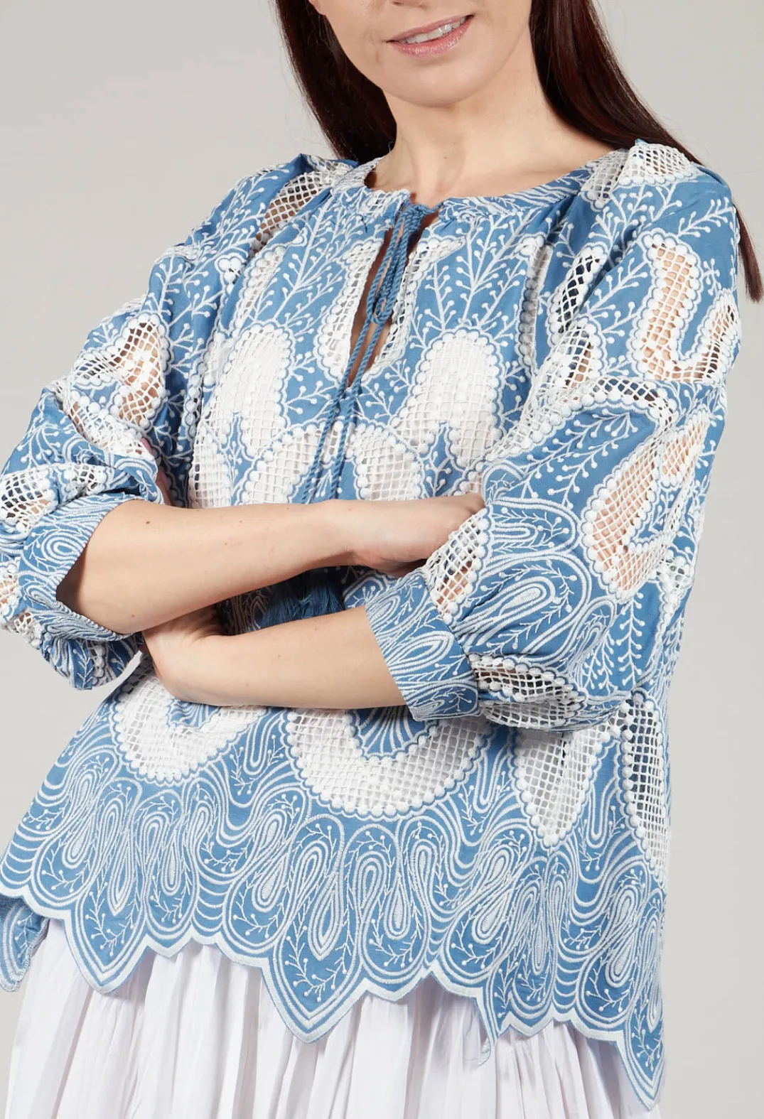 Rene Derhy Tops^Omaley Embroidered Top in Bleu and Petr