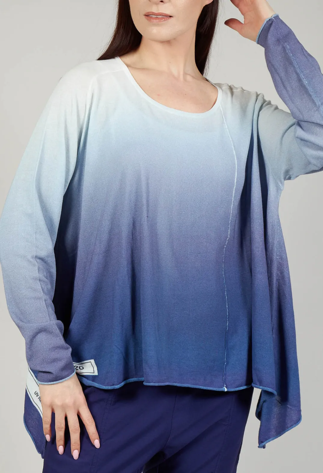 Rundholz Black Label Jumpers^Ombre Knitted Top with Asymmetric Hem in Azur Print