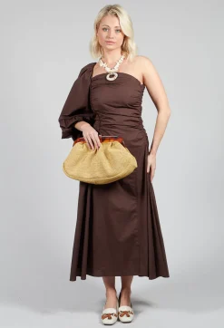 Mei Meij Dresses^One Shoulder Ruched Dress in Chocolate