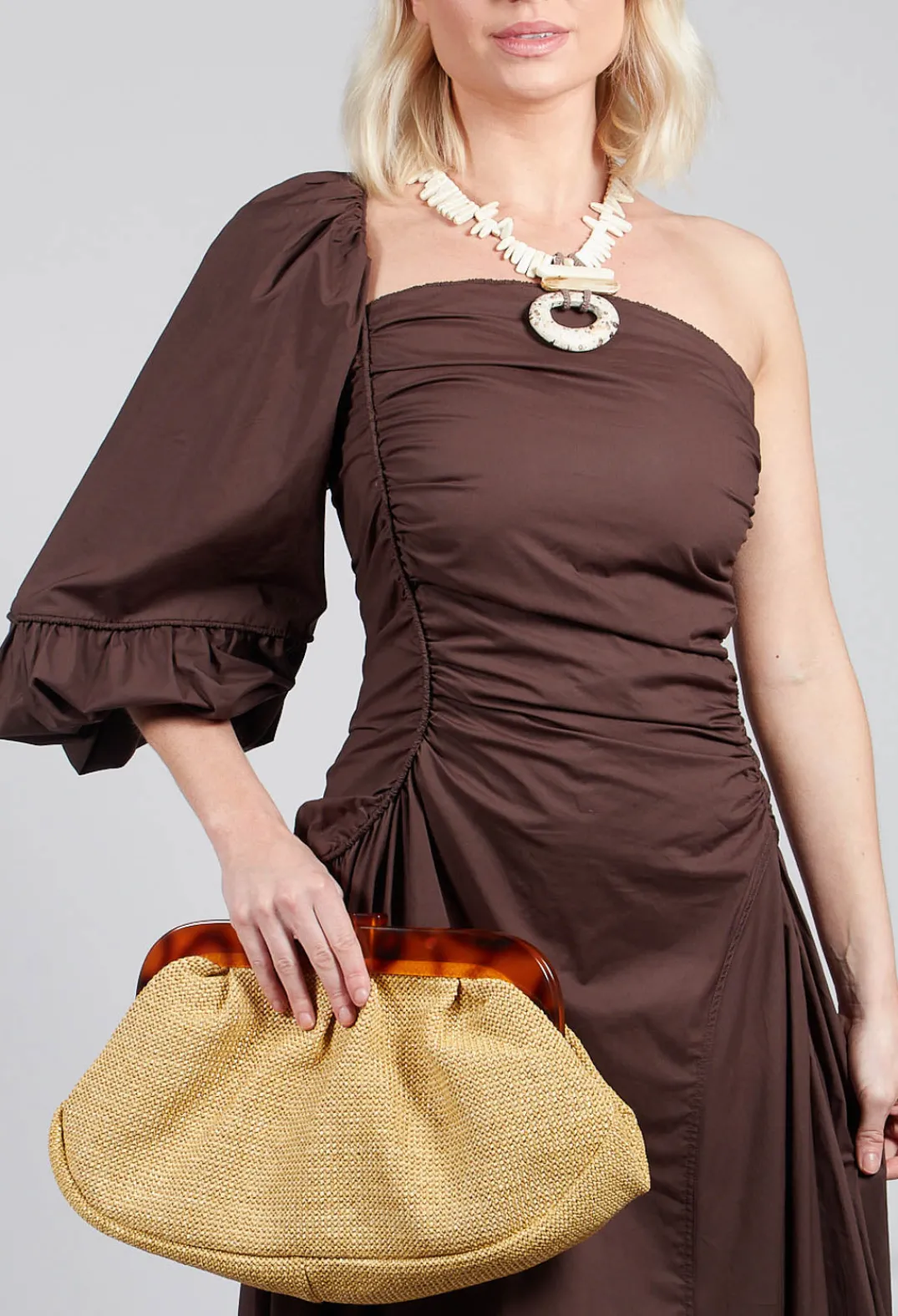 Mei Meij Dresses^One Shoulder Ruched Dress in Chocolate