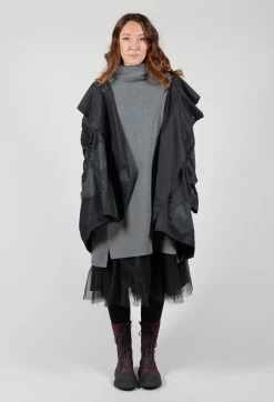Moyuru Coats^Open Collar Coat with Print in Black