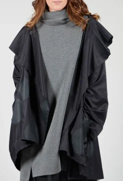 Moyuru Coats^Open Collar Coat with Print in Black