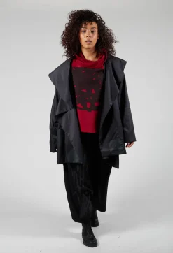 Moyuru Coats^Open Collar Coat with Print in Black