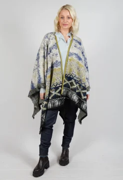 Be Your Essence Jackets^Open Front Cape in Beige and Navy Pattern