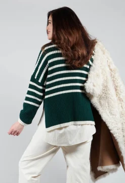 Collectors Club Jumpers^Oversized Pull with Green and Ecru Stripes