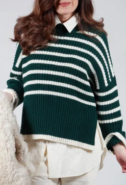 Collectors Club Jumpers^Oversized Pull with Green and Ecru Stripes