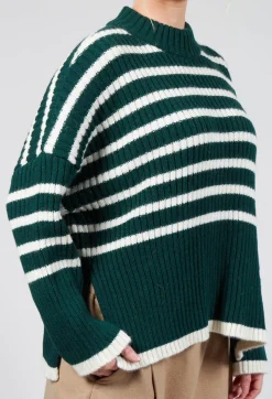 Collectors Club Jumpers^Oversized Pull with Green and Ecru Stripes