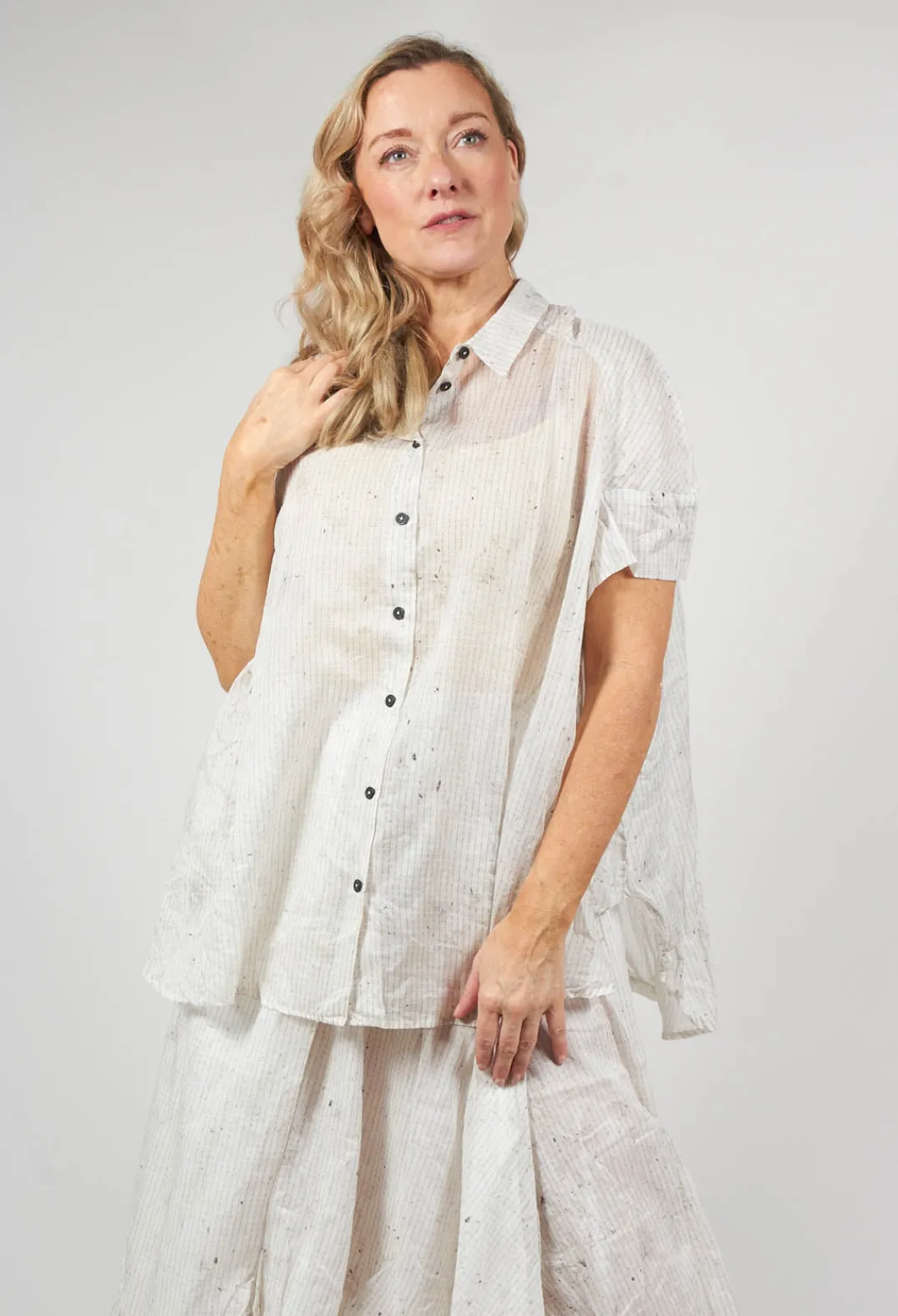 Rundholz Black Label Shirts & Blouses^Oversized Short Sleeved Shirt in Pearl Stripe