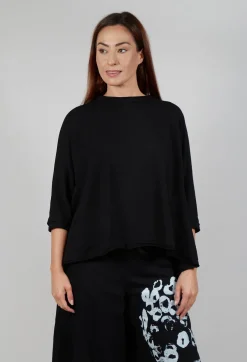 Bread and Butter Tops^Overszied Dipped Hem Top in Black