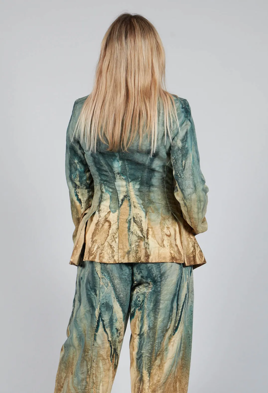 Masnada Jackets^Padded Pattern Blazer in Petrol and Tea