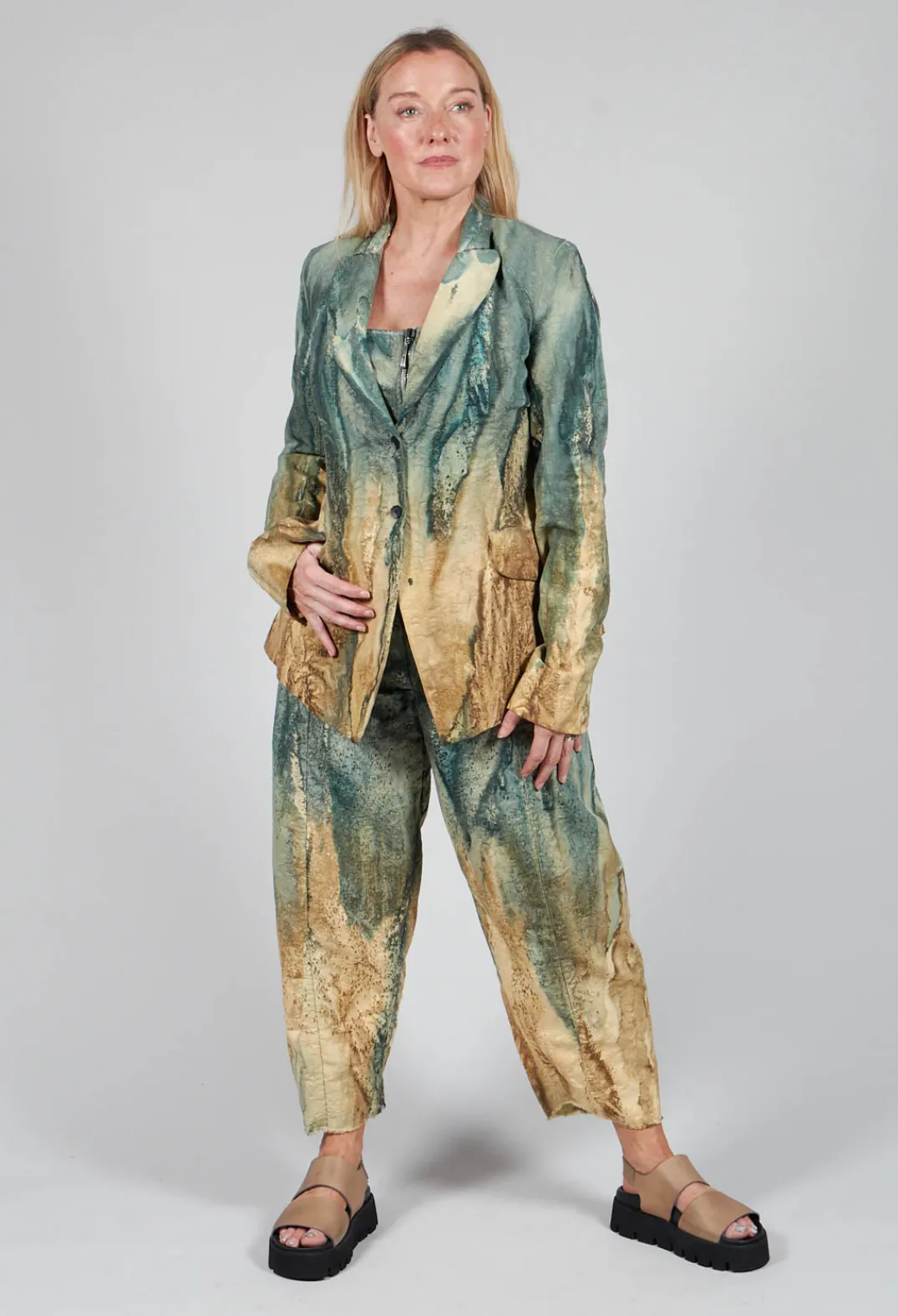 Masnada Jackets^Padded Pattern Blazer in Petrol and Tea
