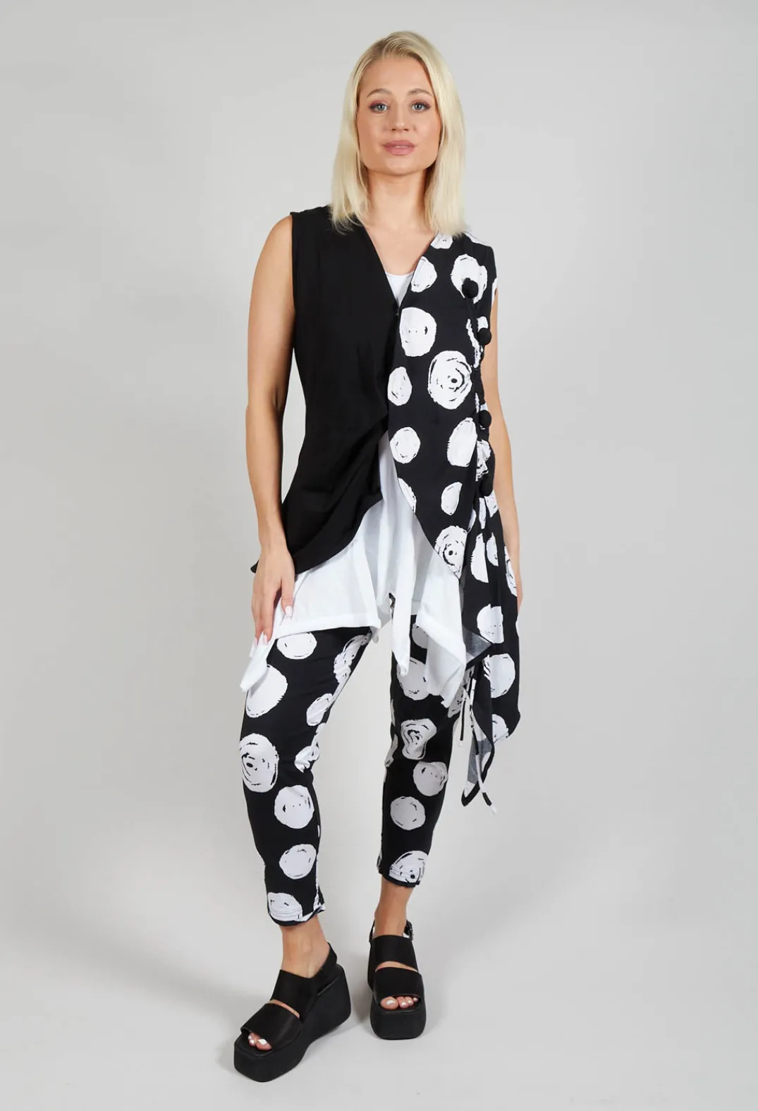 Bread and Butter Jackets^Paint Polka Dot Print Waistcoat in Black
