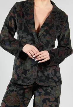 Blueberry Jackets^Paisley Print Velvet Blazer in Black