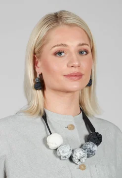 Alice Visin Necklaces^Paper Mache Ball Necklace with Ribbon Tie in Monochrome