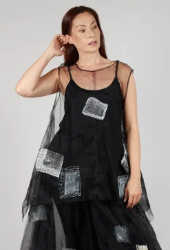 Bread and Butter Tops^Patch Print Mesh Vest in Black and White