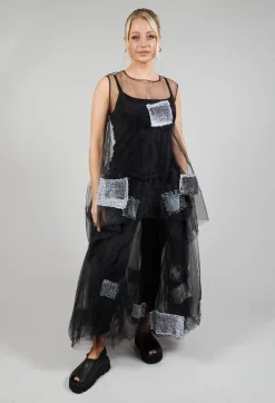 Bread and Butter Tops^Patch Print Mesh Vest in Black and White