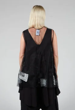 Bread and Butter Tops^Patch Print Mesh Vest in Black and White