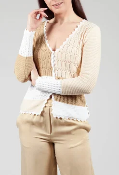 Beatrice B Cardigans^Patched Crochet Cardigan in Jojoba
