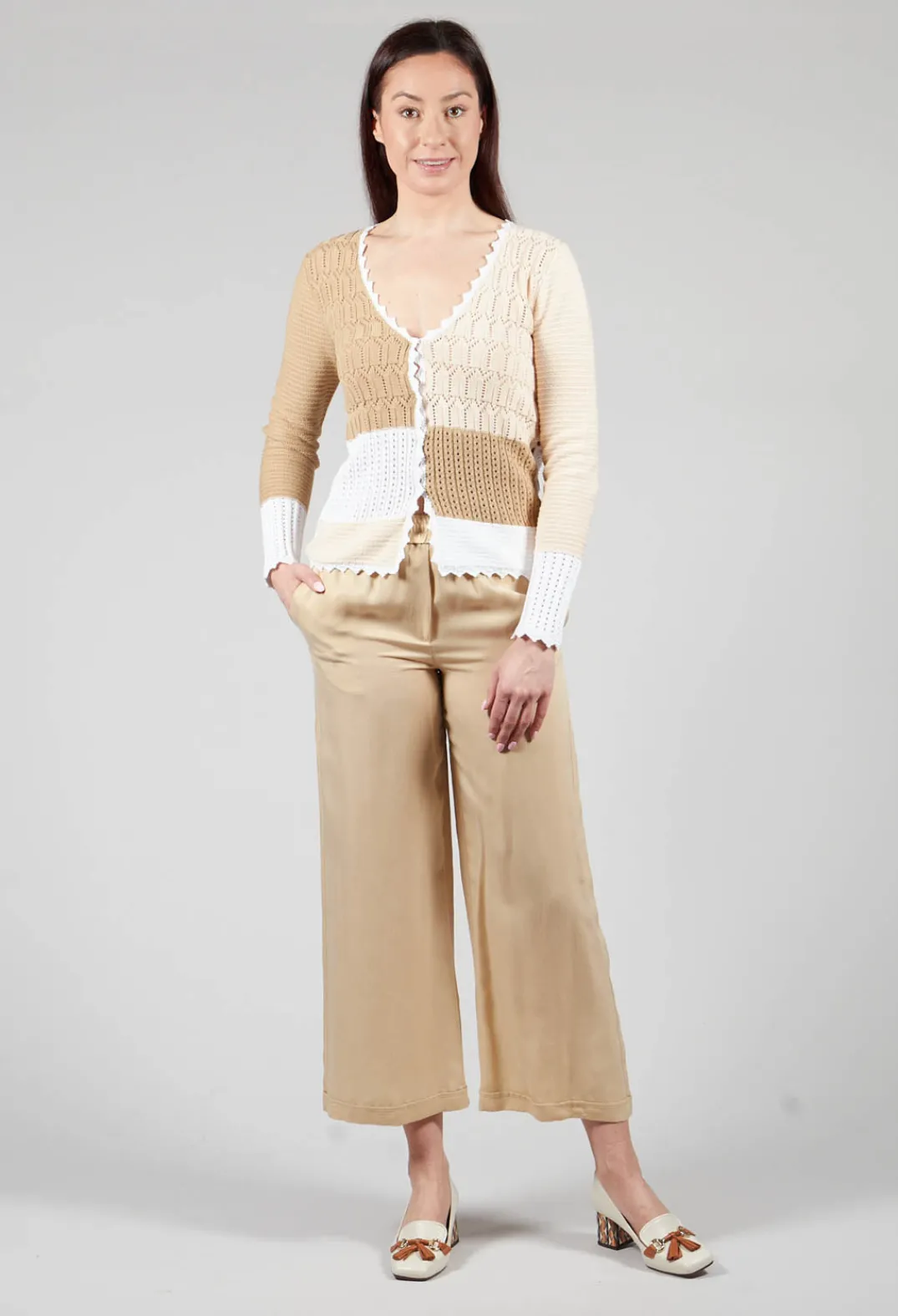 Beatrice B Cardigans^Patched Crochet Cardigan in Jojoba