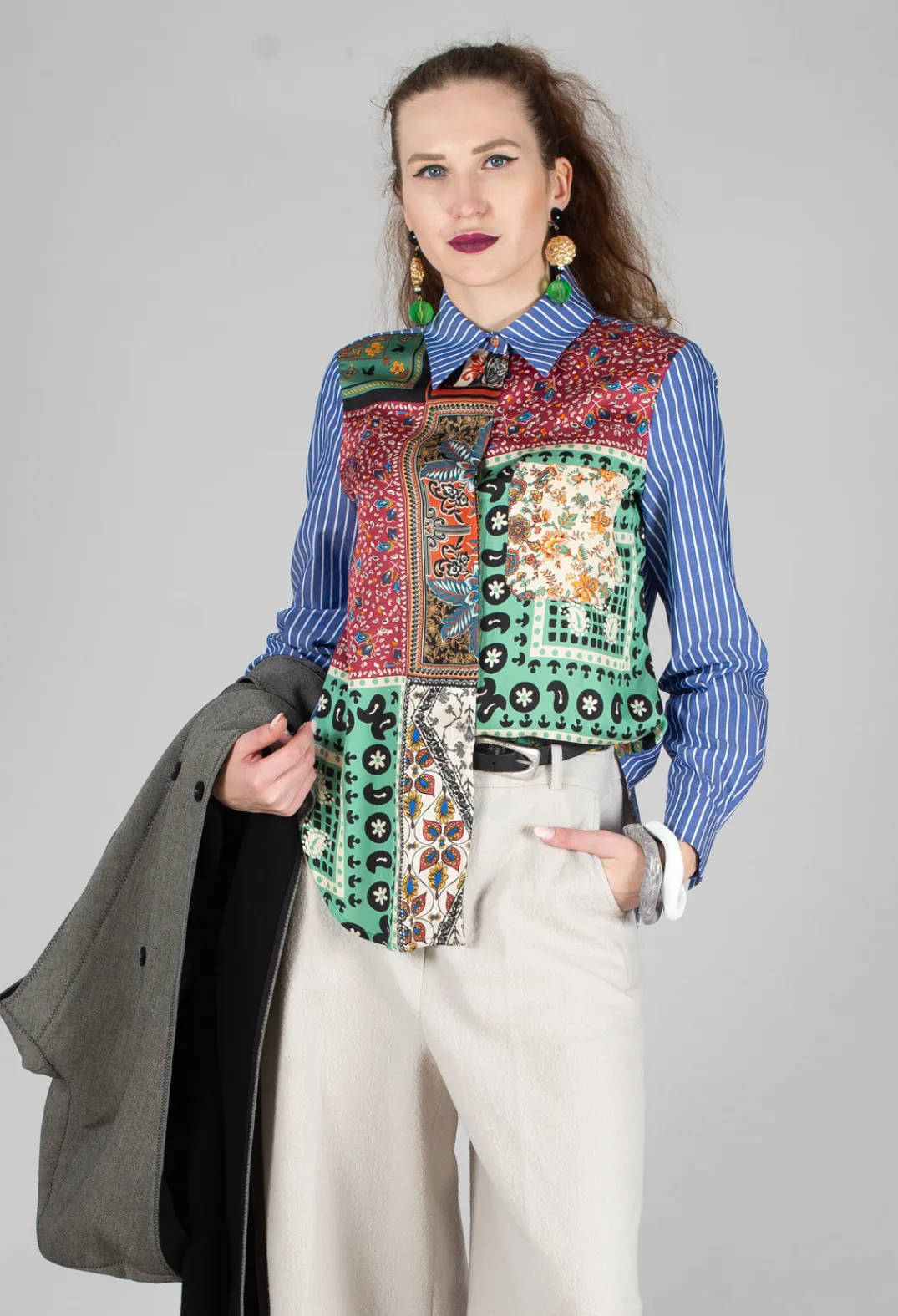 Sfizio Shirts & Blouses^Patchwork Shirt in Ink Blue