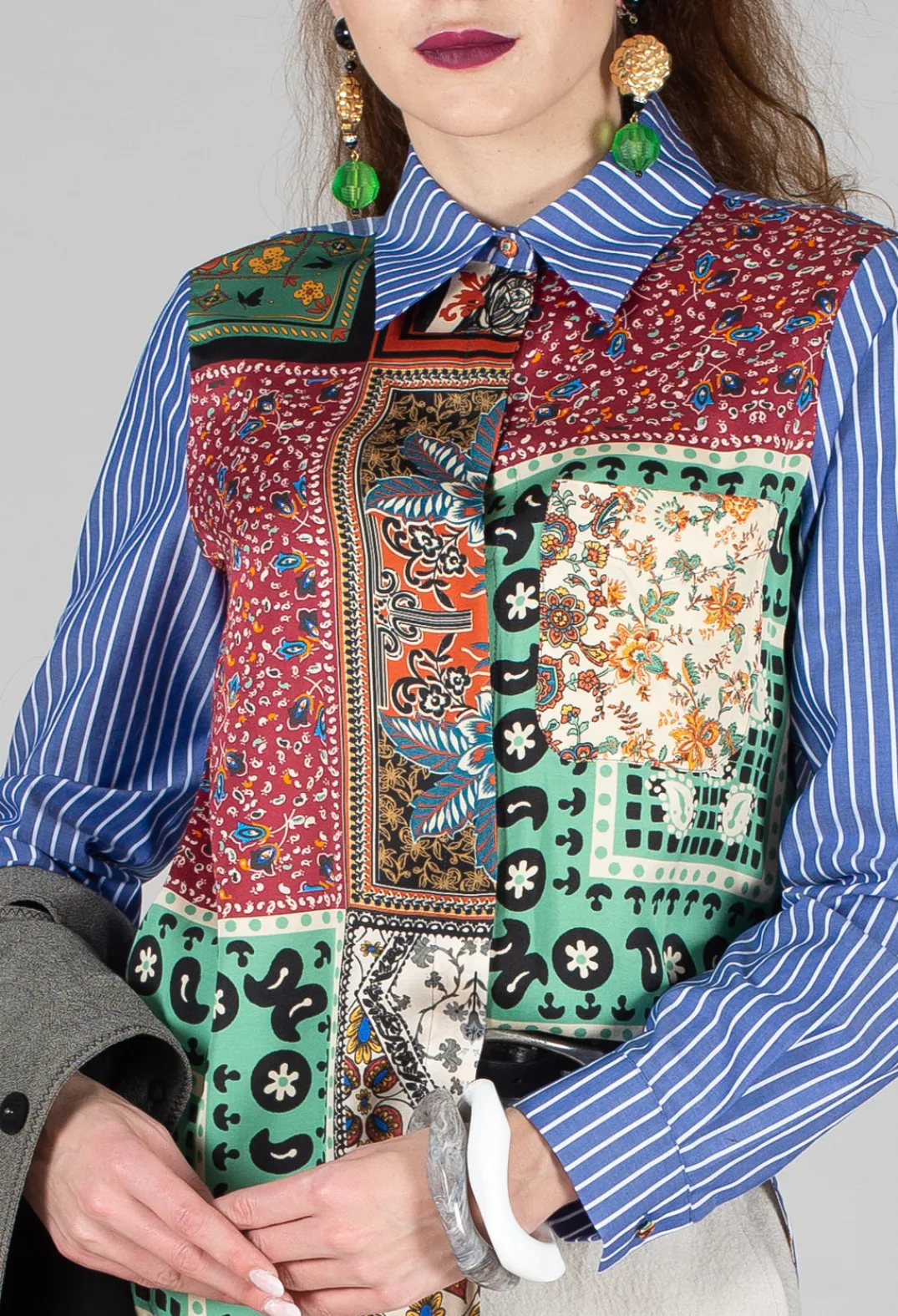 Sfizio Shirts & Blouses^Patchwork Shirt in Ink Blue