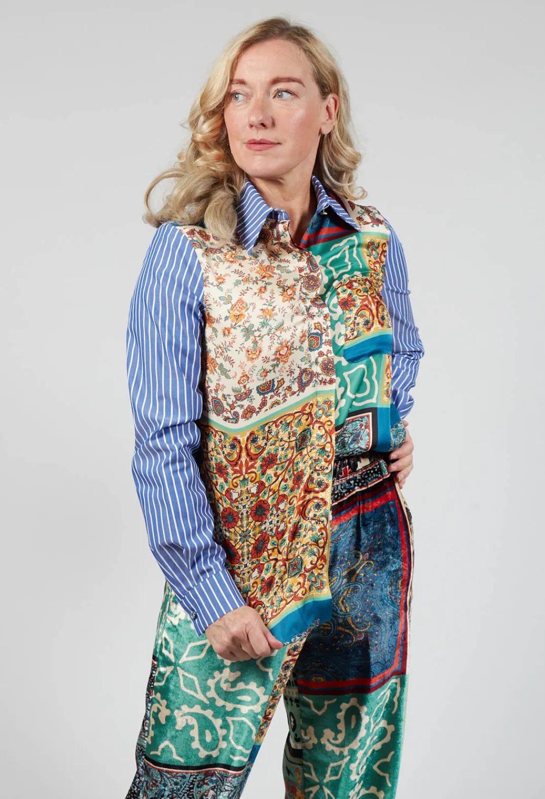Sfizio Shirts & Blouses^Patchwork Shirt in Ink Blue